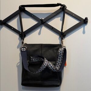 The Sak Navy Crossbody Bag with Patterned Strap